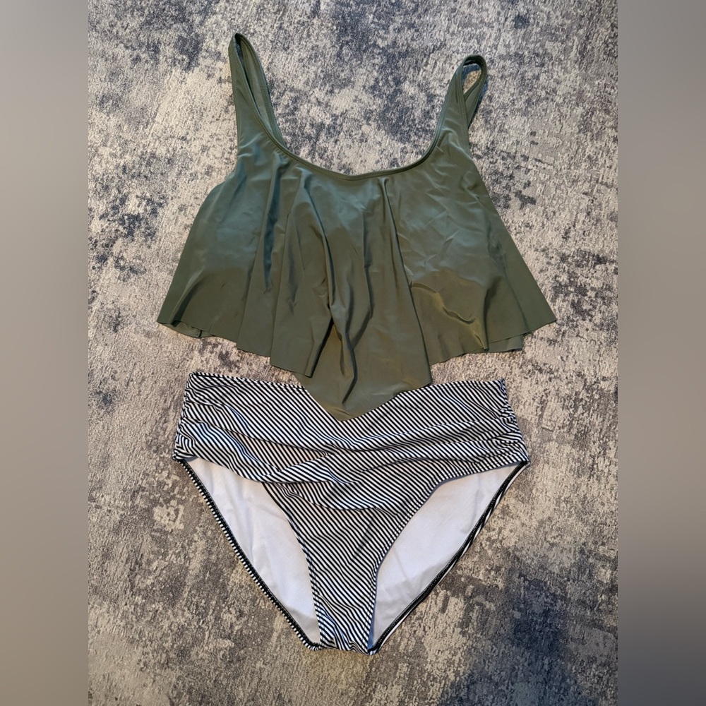 Green and Striped Tankini Swimsuit